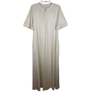 Vintage Vanity Fair Nightgown Sz S Ivory Long Short Sleeve Zip USA